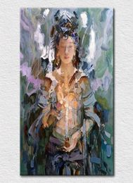 hand made asian boudddha oil painting female goddess buddha canvas wall art religion decorative pictures from china T1P3396740542415524