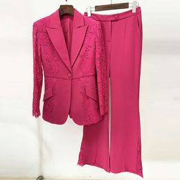 Women's Suits & Blazers Star Lace Splicing Slim Fit One Button Suit Loudspeaker Pants Set Two Pieces