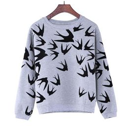 FashionWomen Spring Autumn Swallow Printing Long Sleeve Sweatshirt Pullover Hoodies4552317