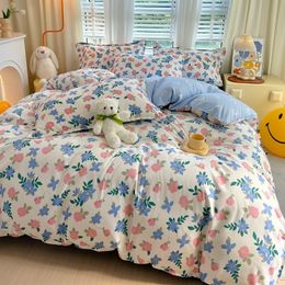 2024 Flower Bedding Set Printed Duvet Cover Pastoral Flat Sheet 3/4pcs Home Linen Bedclothes Purple Heart Tulip Brushed Soft New