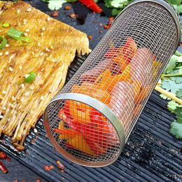 Tools 20cm Barbecue Rolling Grill Basket BBQ Net Tube Campfire Grid Family Travel Camping Picnic Cookware