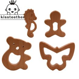 Kissteether 10pc/Lot Organiczny drewniany drewniany drewniany drewniany drewniany drewniany drewniany drewniany prezent na prysznic zabawki maluch urodzony 240403