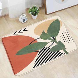 Bath Mats Retro Abstract Plant Floral Bathroom Mat Simple Modern Art Design Flower Home Decorate Non-Slip Rug Kitchen Doorway Aisle Carpet