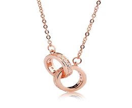 Women Silver Necklace Simple Fashion Style Collarbone Chain 925 Silver Rose Gold Color Circular Ring Pendant Stylish Ladies Access4371029