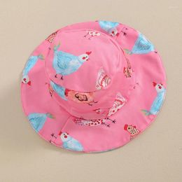 Girl Dresses Girls Summer Sweet Beach Dress Pink Sleeveless Chicken Print Princess With Sun Hat