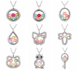 Elephant Owl Woman Necklace Living Memory Beads Glass Floating Locket Pendant Necklace Pearl Cage Locket Charms Gift LJJTA11872536679