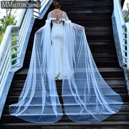 MG12 3D Flower Tulle Wedding Shawl Long Bridal Cape Cathedral Bridal Wings Veil Lace Wedding Jacket DIY Customized Product