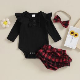 Shorts ma&baby 018M Christmas Newborn Infant Baby Girl Clothes Sets Knit Ruffle Romper Plaid Shorts Headband Xmas Outfits D05