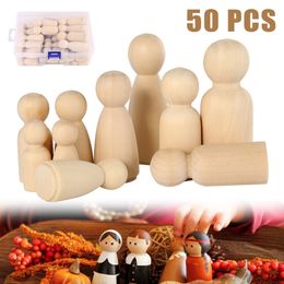 30/50 pcs Wooden Peg Dolls Unfinished Wooden Mushroom Unpainted Figures Wooden Family Decorative for Kids Painting DIY Arts 2023