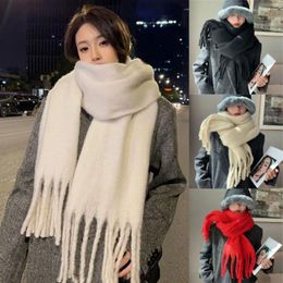 Scarves Warm Winter Cashmere Scarf Wrap Soft Solid Color Fringed Shawls Mohair Thickened Long Tassel Girls