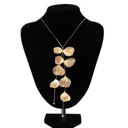 PuRui Trendy Gold Colour Metal Petal Charm Long Tassel Necklace for Women Choker Chest Chain Jewellery Collar Gifts Party Wedding