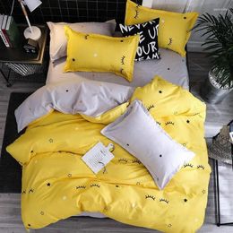 Bedding Sets 60Cartoon Star Bed Linen For Girls Lovely Yellow Duvet Cover Sheet High Quality AB Double Side 3/4Pcs