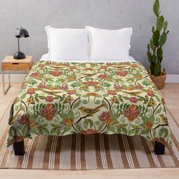 Vintage Inspired Yellow Birds and Pink Flowers Throw Blanket Giant Sofa Blanket Hairy Blanket Picnic Blanket Thin Blanket