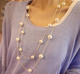 New Long Double Layer Simulated Pearl Necklace Women Sweater Chain Necklace Female Collares Statement Jewlery Whole 20213198742