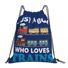 Backpack Birthday Kids Just A Boy Who Loves Trains Funny Design Portable Drawstring Bags Sundries Bag BookBag For Man Woman