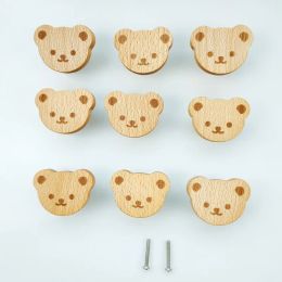 Wooden Door Handles Cute Bear Wood Furniture Handles for Cabinets and Drawers Door Knobs Kitchen Cupboard Wardrobe Pulls