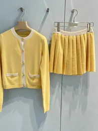 2024 Early Autumn New Miu Gold Button Knitted Cardigan Coat Full Wool Women's Knitted Spring and Autumn Versatile Fashion Knitted Set