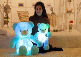 High quality cartoon cute music luminous ribbon bow tie bear plush toy Valentines day birthday gift Teddy doll builtin led colorf8038165