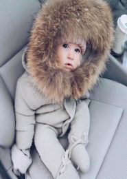 Infant Baby Rompers Winter Clothes Newborn Baby Boy Girl Knitted Sweater Jumpsuit raccoon Fur Hooded Kid Toddler Outerwear 2011272986165