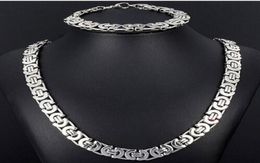 New Style Jewlery Set 8mm Silver Tone Flat byzantine chain necklace bracelet 316L Stainless Steel Bling for Fashion mens XMAS Gi9301537