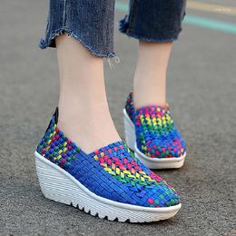 Casual Shoes Women Sneakers Summer Woven Flat Platform Women's Breath Loafers Lady Footwear Soft Zapatos Plus Size 42