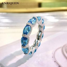 Cluster Rings 2024 925 Sterling Silver Synthetic Ruby Emerald Aquamarine High Carbon Diamond Wedding Party For Women Fine Jewel