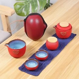 Teaware Sets Yanshan Ceramic Travel Tea Set Jianzhan Purple Sand Kiln Into Jun Porcelain Tianmu Glaze One Pot And Four Cups Of Gifts