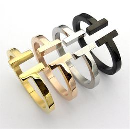 Jewellery whole double T thick Bangle 18K rose gold bracelet black titanium steel men and women039s atmosphere simple181k3881676