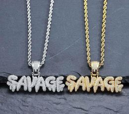 Bling Bling Savage Letter Necklace Pendant Shiny Ice Out Link Chain Necklace With Tennis Chain Choker Hip Hop Jewelry for Men1063143