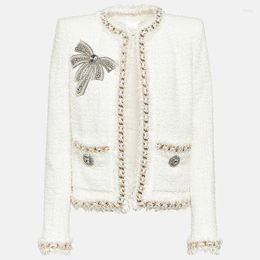 Women's Jackets JAMERARY Runway Brand Autumn Winter Chain Edge Bow Knot Beaded Small Fragrant Tweed Jacket Women Coat