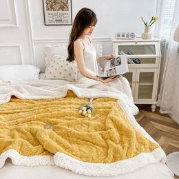 Blankets Thickened Lamb Plush Blanket Fleece Plaids For Bed And Sofa Warm Mantas Coral Velet Quilt Home Textile