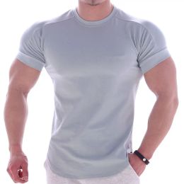 T-Shirts Solid Gym Tshirt Men Running Sports Cotton Shirt Male Fitness Bodybuilding Jogging Training Skinny Tee Tops Summer Clothing