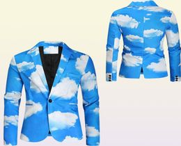 Suits Blazers 2022 Men Autumn And Winter New Fashion Blue Sky White Cloud Printed Suit Youth Random Single Button Suit J2209067227602