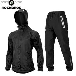 Cycling Jersey Sets ROCKBROS Cycling Jacket Sets Bicyc Raincoat Rctive Breathab Outdoor Sport Clothing Windcoat Jersey Pants Suit Ciclismo L48