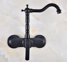 Bathroom Sink Faucets Black Oil Rubbed Bronze Kitchen Faucet Mixer Tap Swivel Spout Wall Mounted Single Handle Mnf844