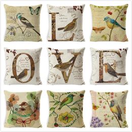 Pillow Case LOVE Cover Cotton Linen Letter Lover Bird Anlmal Home Decorative Throw Funda Cojin