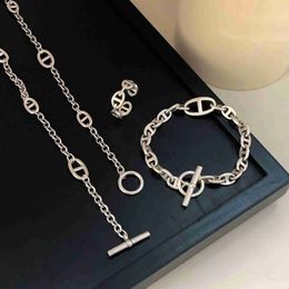 H bracelet Silver Ruitai s925 Pure Silver Simple Spacer Pig Nose Collection Necklace for Women Ins Small and Trendy OT Button Jewelry