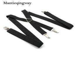 Black Suspenders for Mens 4 clips Strap Solid Colour Adjustable Slim Braces Women Belt Strap5863931