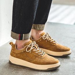 Casual Shoes Hight Quality Suede Genuine Leather Street Style Sneakers For Men's Khaki Classic Walk Flat Hombre Daily Dress