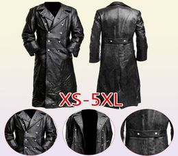 Men's Leather Faux MEN'S GERMAN CLASSIC WW2 UNIFORM OFFICER BLACK REAL LEATHER TRENCH COAT 2209224291882