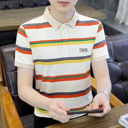 Men's Polos 2024 Summer Striped Polo Shirts Men Breathable Comfortable Casual Business T-shirts Korea Office Social Lapel Tee Tops 5XL