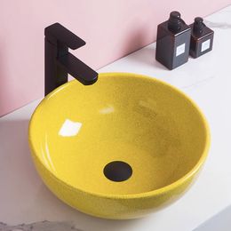 Bathroom Sink Ceramic Washbasin Color Round Countertop Art Basin Hotel Modern Minimalist Crackle Vessel Sink with Faucet Sets