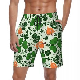 Men's Shorts Summer Gym Males St. Patrick's Day Sports Fitness Holiday Green Board Short Pants Hawaii Breathable Beach Trunks Big Size