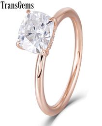 Transgems 14k Rose Gold 15ct Carat7mm F Color Cushion Cut Moissanite Diamond Engagement Rings For Women Wedding With Accents Y1908807895