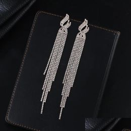 Stud Long Tassels Diamond Dangle Earring Original Sterling Sier Party Wedding Drop Earrings For Women Jewelry Gift Delivery Dhuqk