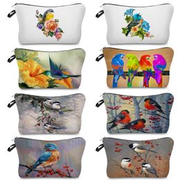 Women's Cosmetic Bag Outdoor Travel School Teacher Gift Toiletry Kit Phone Bag Portable Lady Office Makeup Organiser Bird Print