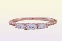 Clear Three-Stone Ring Authentic 925 Silver Rose gold plated Wedding Jewellery for CZ diamond girlfriend Gift Rings with Original box1446890