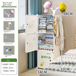 Bedroom Furniture For Closet Wardrobe Clothing Rack Cabinet Plastic Assemble Collapsible Dustproof Simplicity Storage Locker