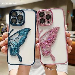 Luxury Plating Silicone Clear Glitter Quicksand Dream Butterfly Case For iPhone 15 Pro 14 13 12 11 Pro Max Shockproof Lens Cover
