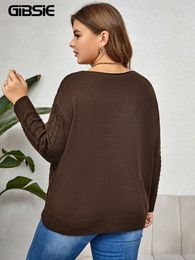 GIBSIE Plus Size Drop Shoulder Cable Knit Sweater Women 2023 Autumn Winter Casual Long Sleeve V Neck Pullover Jumper Tops